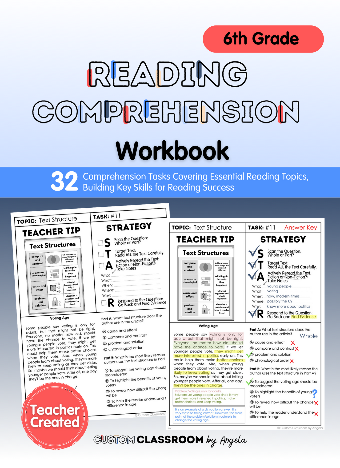 6th Grade Reading Comprehension Workbook - Digital PDF