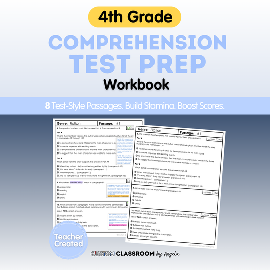 4th Grade Comprehension Test Prep Passages Workbook