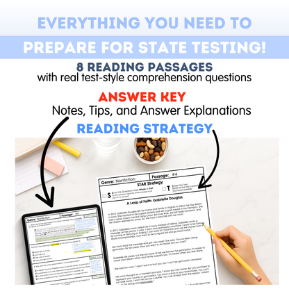 4th Grade Comprehension Test Prep Passages Workbook