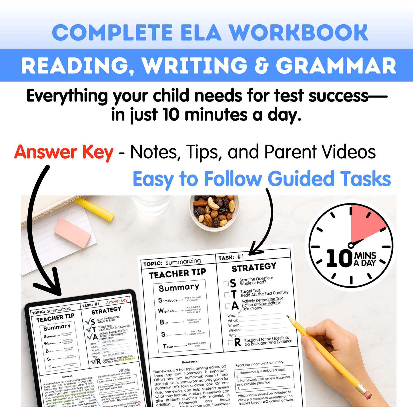 5th Grade Ultimate 3-in-1 ELA Workbook for Test Prep Success - Digital PDF