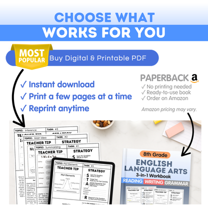 8th Grade Reading, Writing & Grammar Bundle