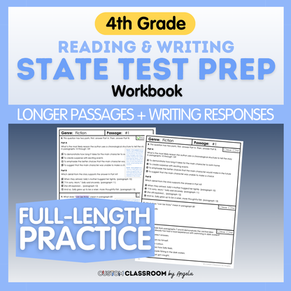 4th Grade Reading & Writing Test Prep Workbook