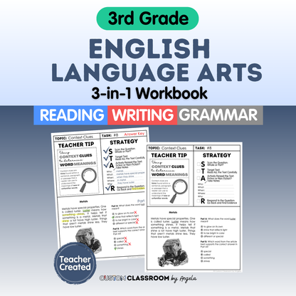 3rd Grade Ultimate 3-in-1 ELA Workbook for Test Prep Success - Digital PDF