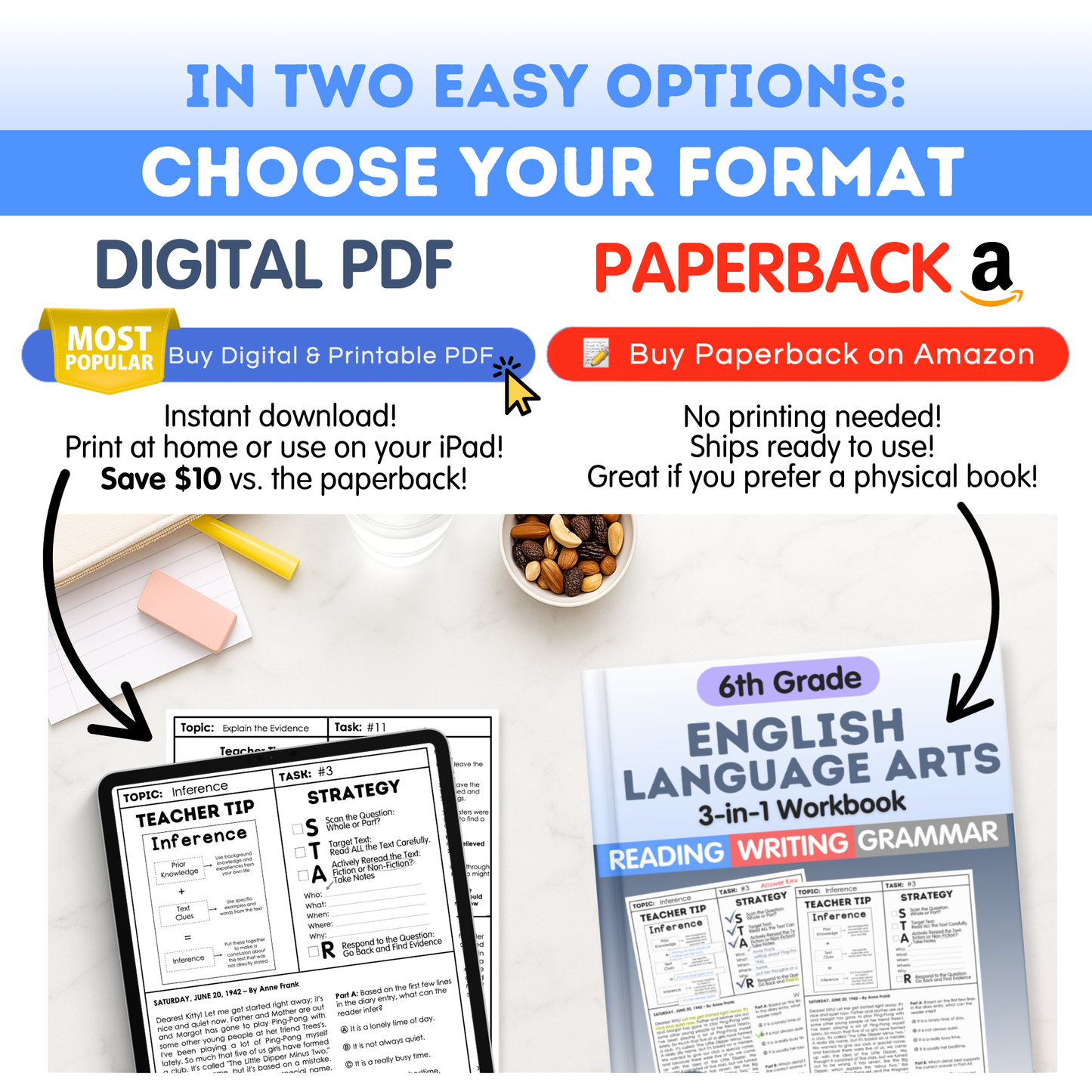 6th Grade Reading, Writing & Grammar Bundle