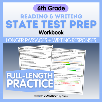 6th Grade Reading & Writing Test Prep Workbook