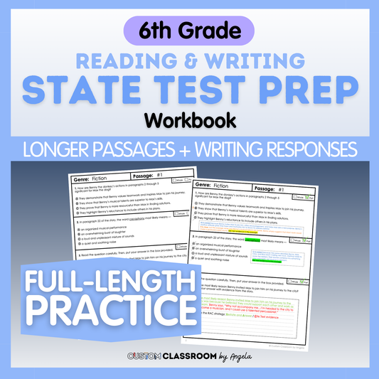 6th Grade Reading & Writing Test Prep Workbook