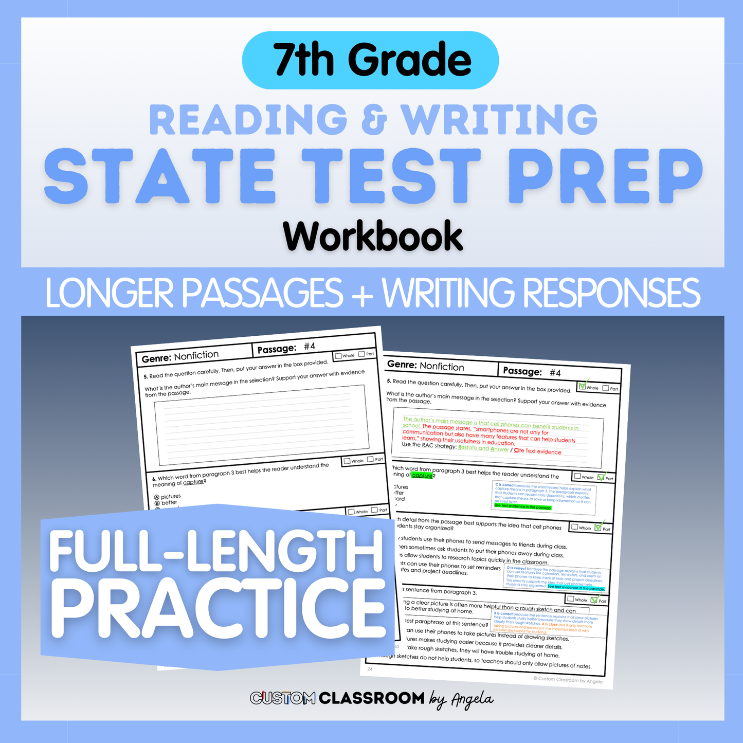 7th Grade Reading & Writing Test Prep Workbook