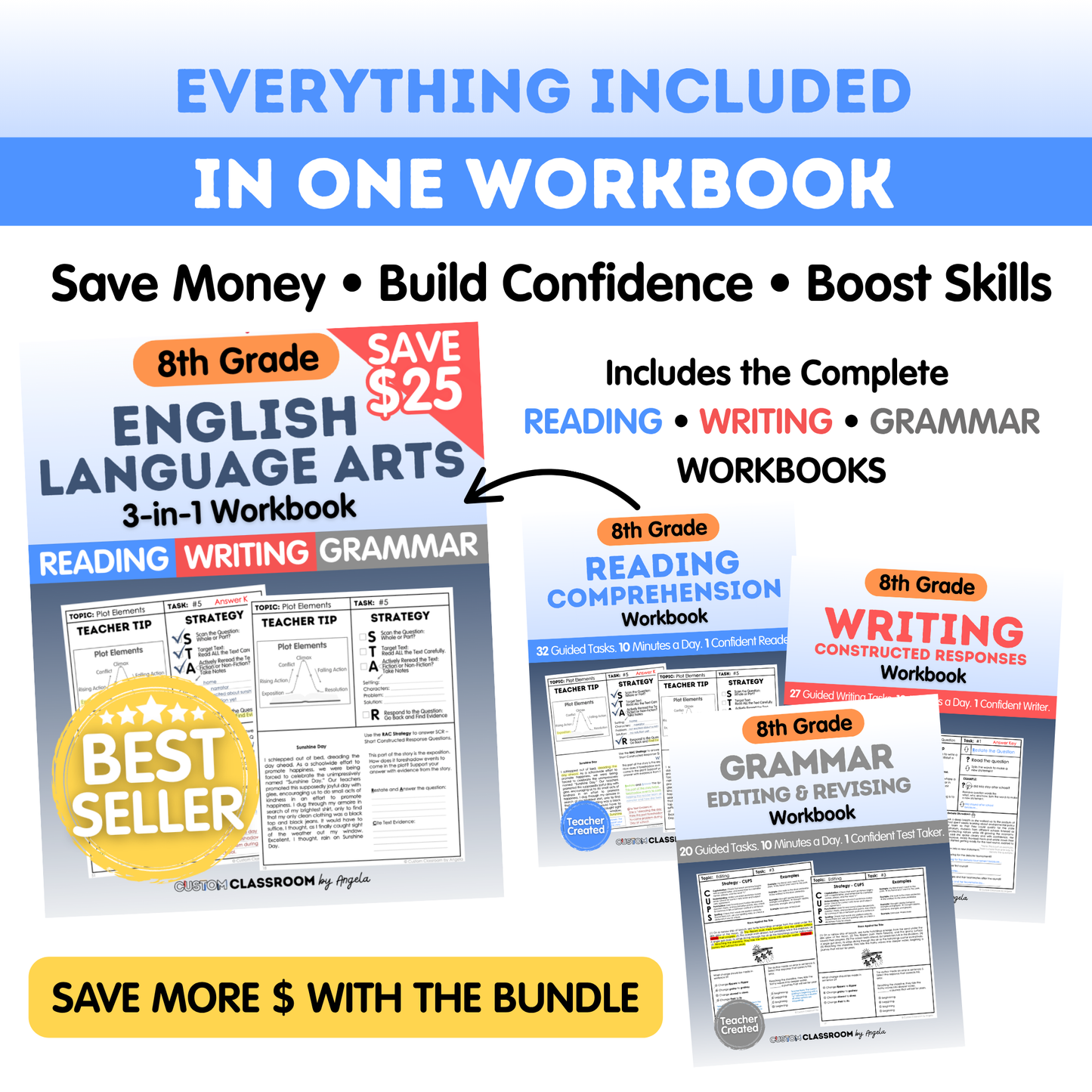8th Grade Reading, Writing & Grammar Bundle