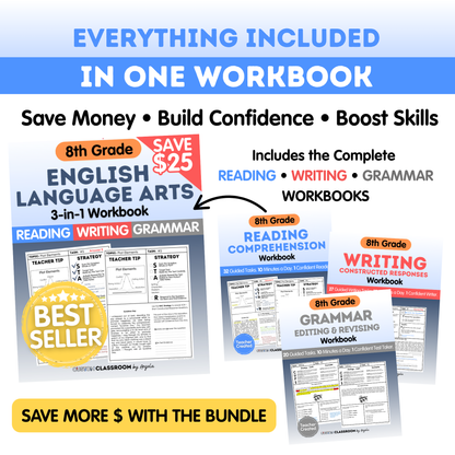 8th Grade Reading, Writing & Grammar Bundle