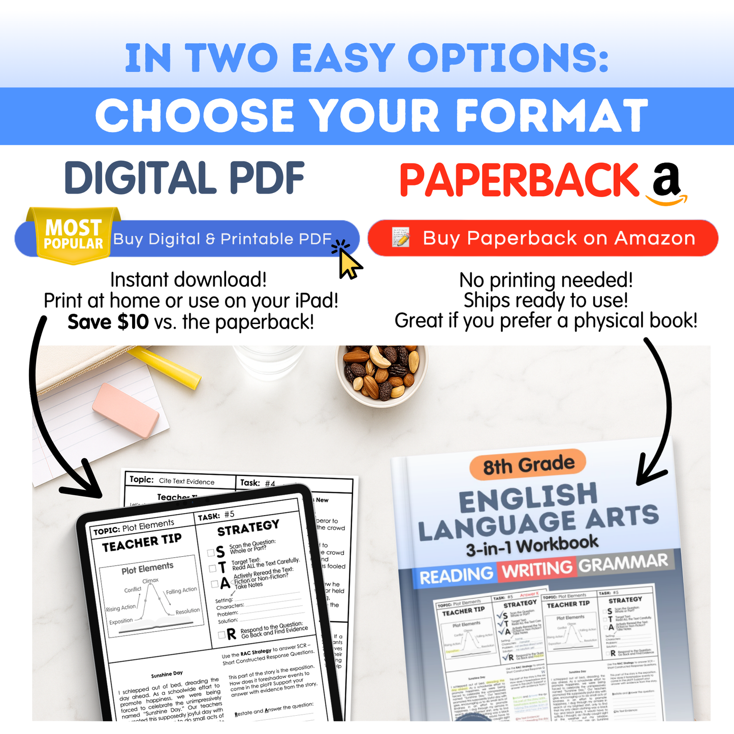 8th Grade Reading, Writing & Grammar Bundle