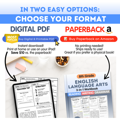 8th Grade Reading, Writing & Grammar Bundle