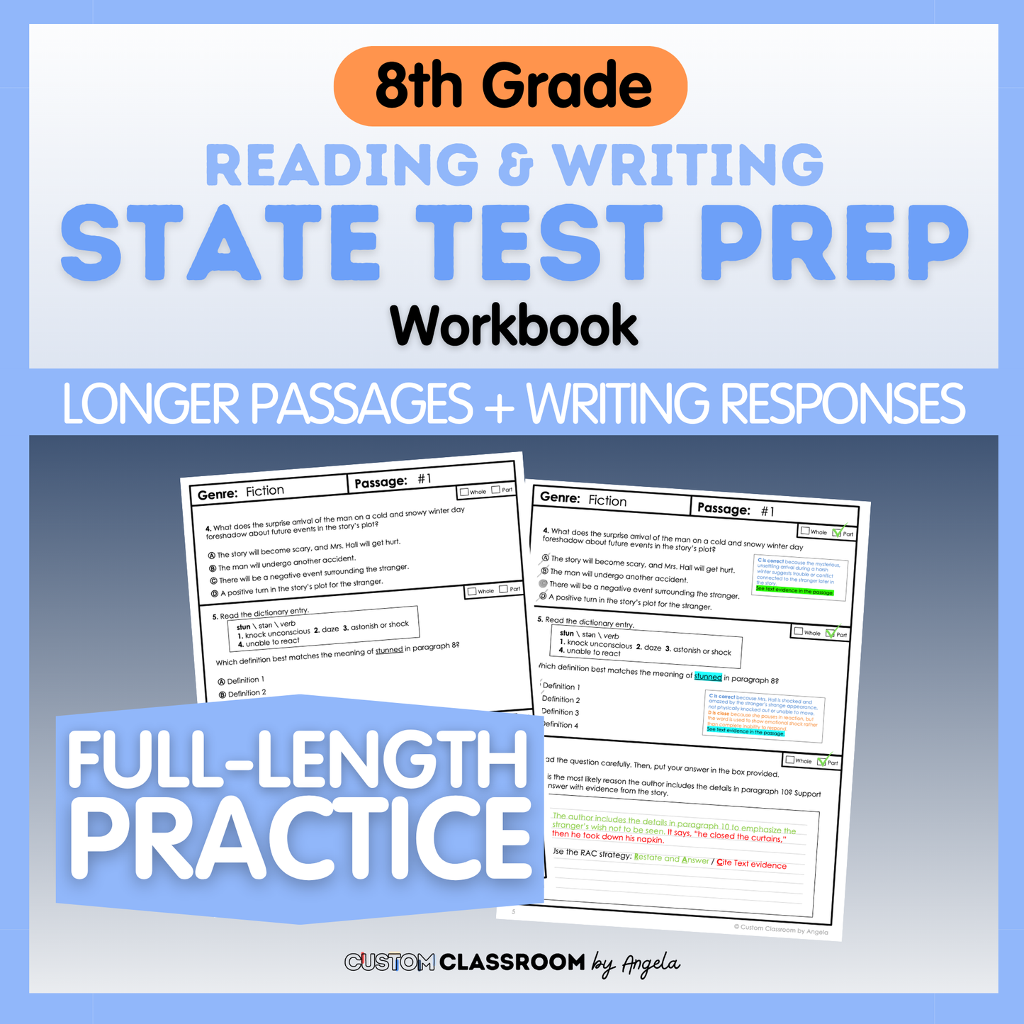8th Grade Reading & Writing Test Prep Workbook