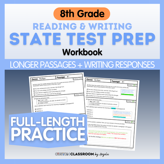 8th Grade Reading & Writing Test Prep Workbook