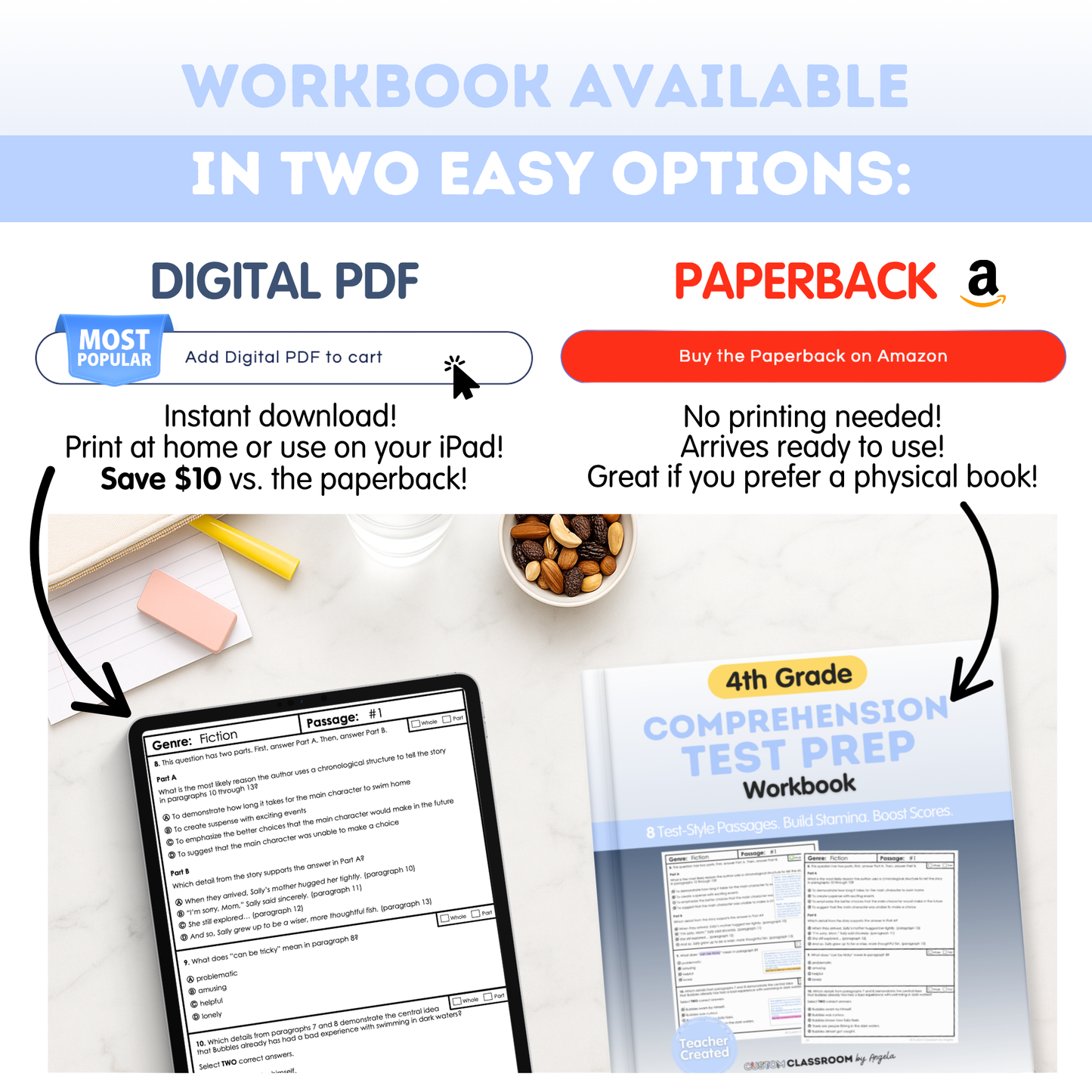 4th Grade Reading & Writing Test Prep Workbook