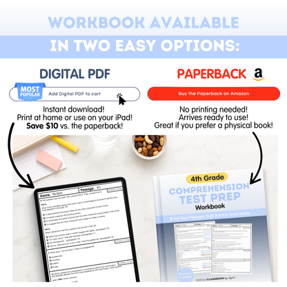 4th Grade Reading & Writing Test Prep Workbook