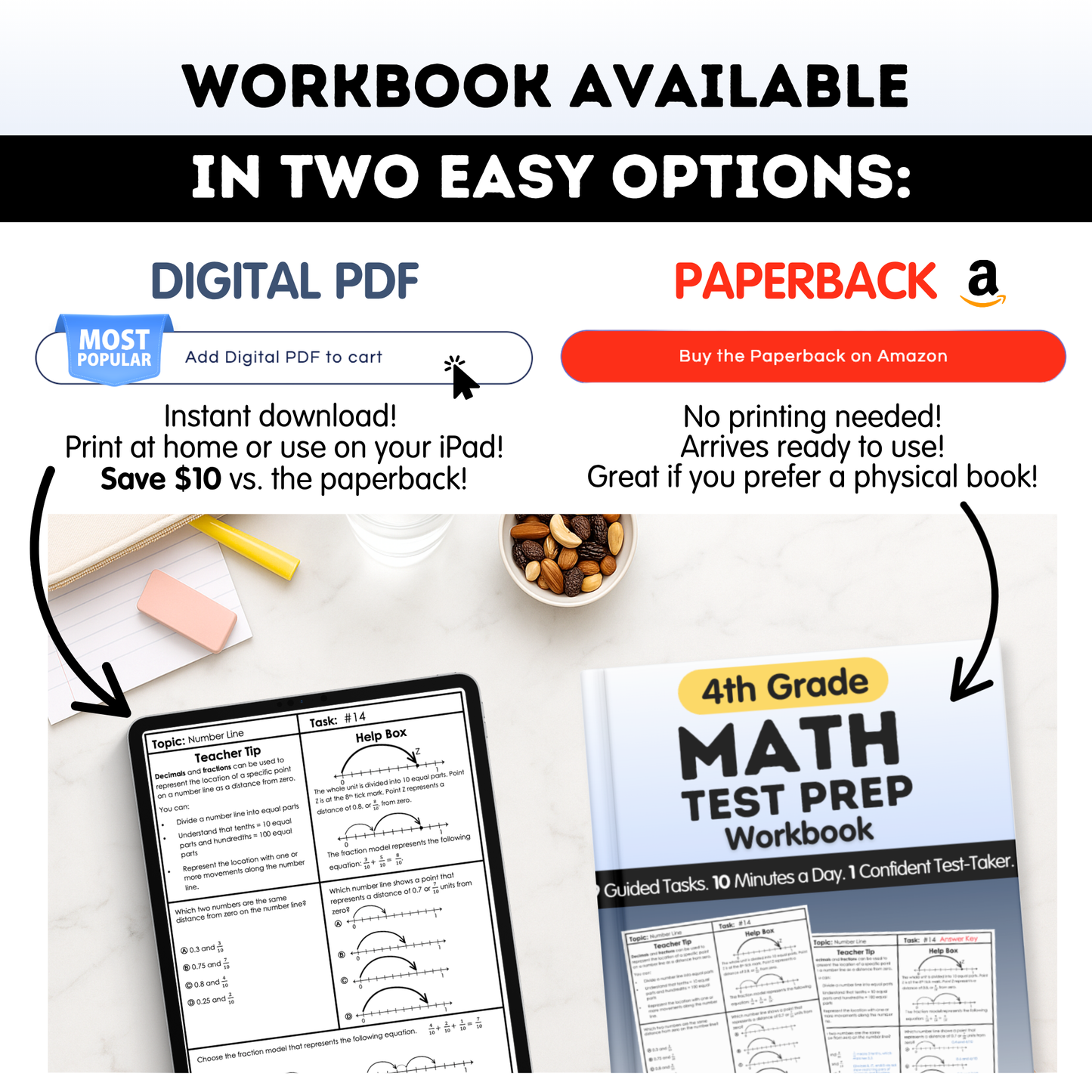 4th Grade Math Test Prep Workbook