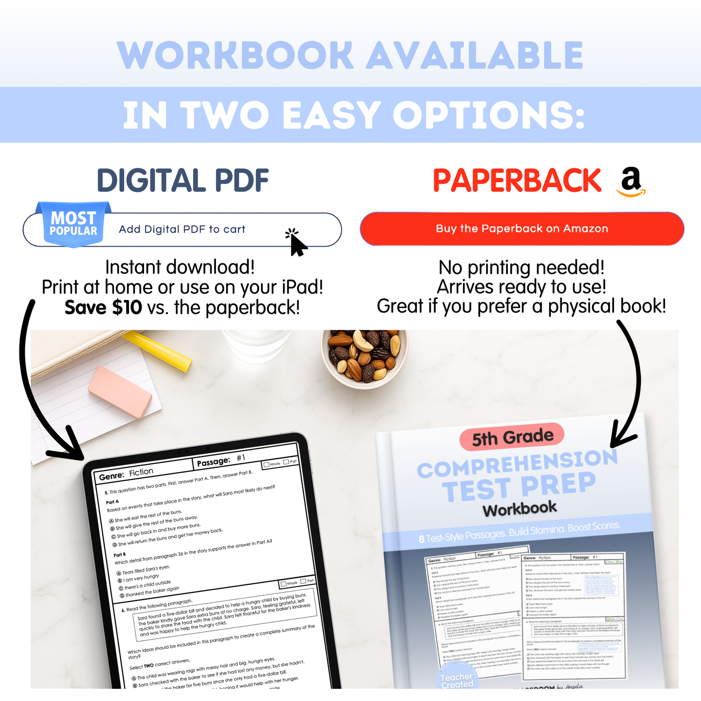 5th Grade Reading & Writing Test Prep Workbook