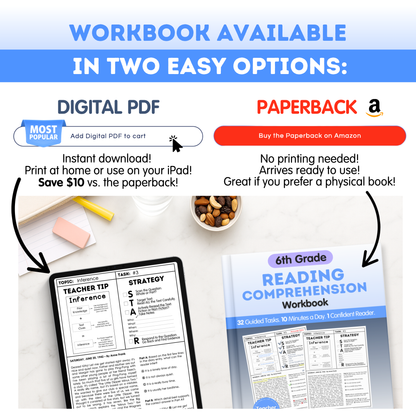6th Grade Reading Comprehension Workbook