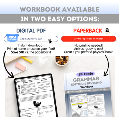6th Grade Grammar Workbook (Editing & Revising) - Digital PDF