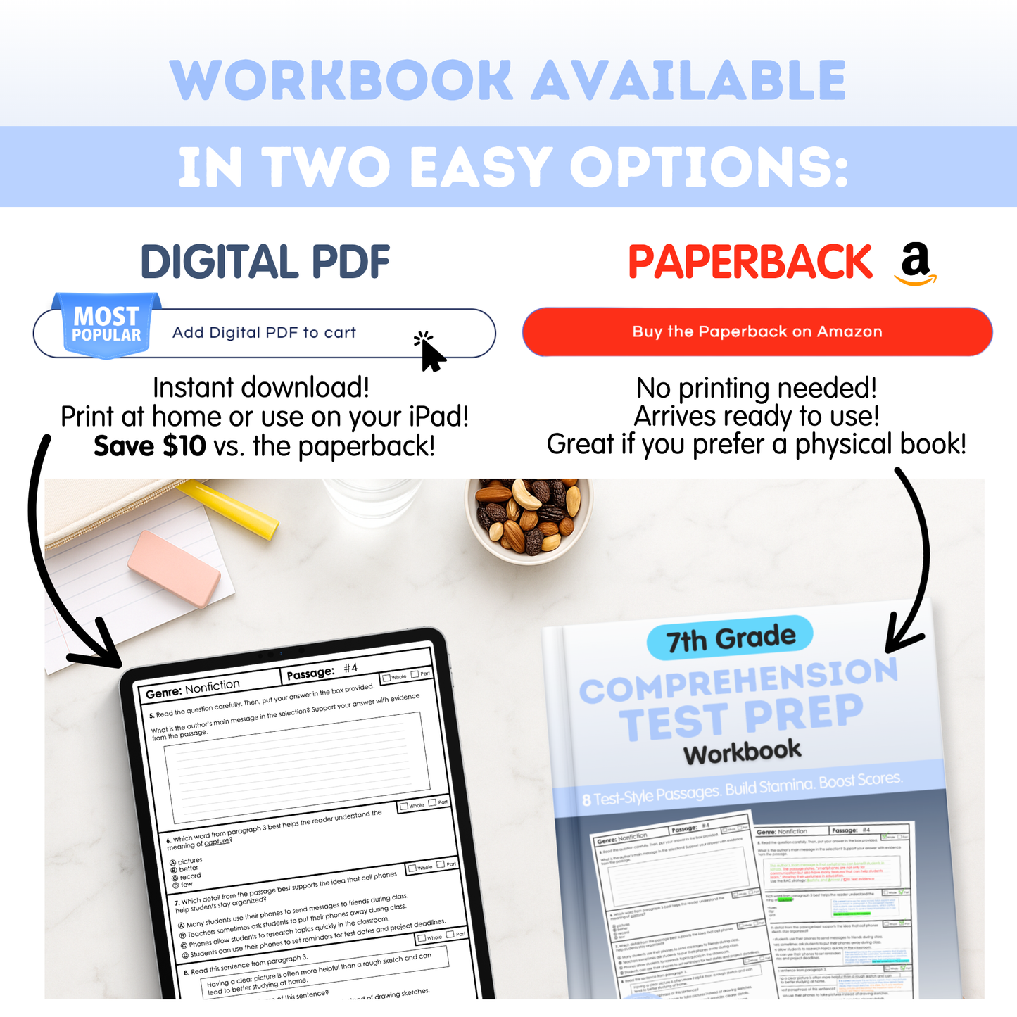 7th Grade Reading & Writing Test Prep Workbook