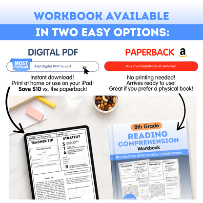 8th Grade Reading Comprehension Workbook